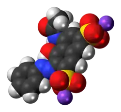 Space-filling model of the Red 2G molecule as a sodium salt