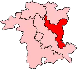 Map showing the location of the Redditch constituency in Worcestershire under the boundaries created by the 2023 boundary review and first used at the 2024 general election.