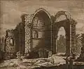 1714 drawing of ruined church over St George's tomb by Cornelis de Bruijn