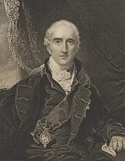 Woodcut portrait of Richard Wellesley, with his signature