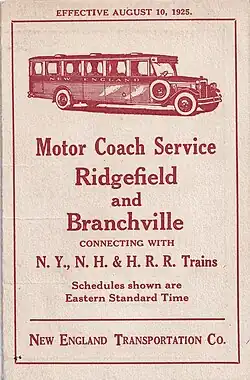 Image 28The cover of the first timetable for Ridgefield to Branchville bus services (from Transportation in Connecticut)