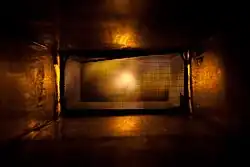 Interior of a Rijke Tube being heated by a gas torch