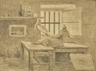 Self Portrait in Prison (ca 1793–94), ink, wash, watercolor and chalk, 17.6 x 23.8&nbsp;cm., Galerie Coatalem
