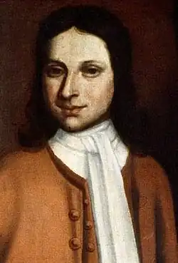 Head and shoulders closeup of 1724 portrait of Robert Sanders