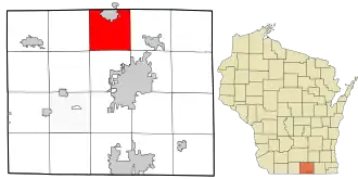 Location in Rock County and the state of Wisconsin.