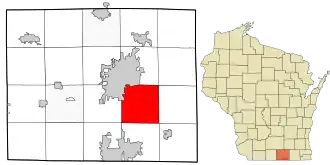 Location of the Town of La Prairie in Rock County and the state of Wisconsin