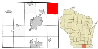 Location of the Town of Lima in Rock County and the state of Wisconsin.