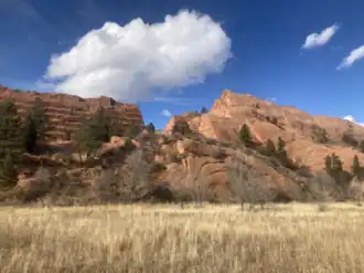 Rock formations and field in the park