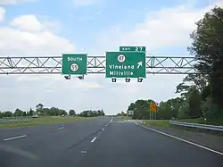 Route 55 southbound at an interchange with Route 47 (Delsea Drive) in Millville