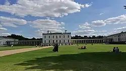 The Queen's House (centre left) at Greenwich, with the Royal Observatory on the skyline behind (2017)