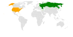 Map indicating locations of Russia and USA
