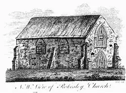 "N.W. view of Rokesley Church" Engraving of St Botolph's Church, Ruxley, appearing in The History and Topographical Survey of the County of Kent: Volume 2. by Edward Hasted (1797)