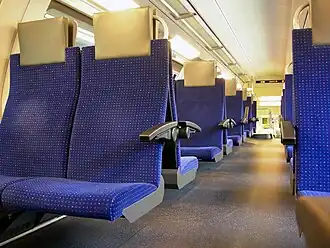 Blue-upholstered seats