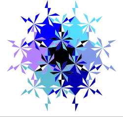 A connected version of the monotile (in black) and six of its neighbours.