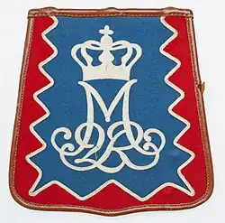 A Danish Guard Hussar Regiment Mounted Squadron sabretache for an enlisted trooper, carrying the cypher of the former monarch, Margrethe II.