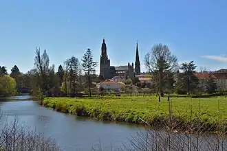 View of Saint-Laurent-sur-Sèvre, with the pilgrimage church visible