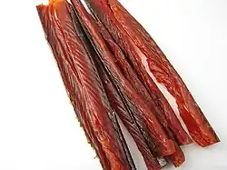 Strips of dried salmon meat.