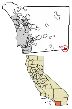 Location of Jacumba in San Diego County, California