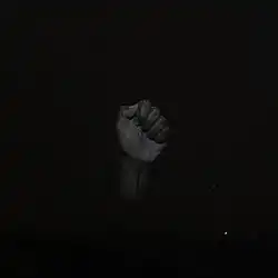A black cover with a photograph of a black fist
