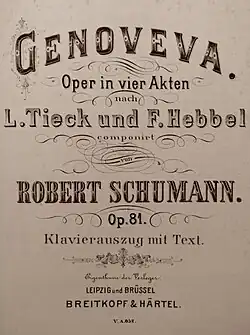 front cover of musical score, with name of work, librettists, composer and publisher