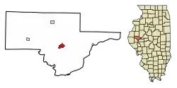 Location of Rushville in Schuyler County, Illinois.