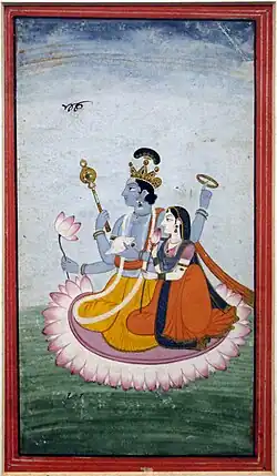Miniature painting of Vishnu and Lakshmi