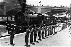 Train to Pakistan being given an honor-guard send-off. New Delhi railway station, 1947
