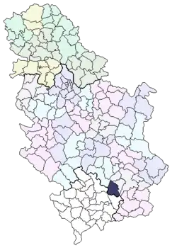 Location of the municipality of Medveđa within Serbia Medveđa Gornji Gajtan Srednji Bučumet Lece Rujkovac Gazdare Medevce Tulare Ravna Banja Sijarina Sijarinska Banja Maćedonce Tupale Municipality of Medveđa Location of Ravna Banja within Medveđa