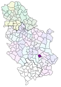 Location of Merošina municipality in Serbia