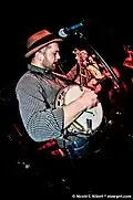 Shawn Galbraith on banjo at New World Brewery Ybor City, Tampa, Florida January 26, 2012