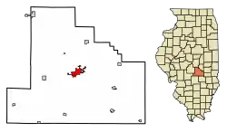 Location of Shelbyville in Shelby County, Illinois.