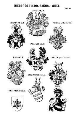 Counts von Pranckh zu Pux coat of arms (Siebmacher's Roll of Arms of Lower Austrian Nobility, 1918)
