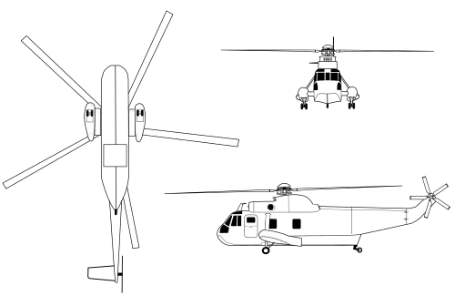 Orthographically projected diagram of the SH-3 Sea King.