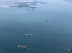 Aerial view of Changi Bay and the Singapore Strait