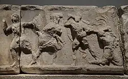 Slab from the Amazonomachy believed to show Herculeas grabbing the hair of the Amazon Queen Hippolyta.