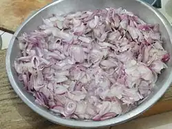 Sliced shallots for bawang goreng in Indonesia