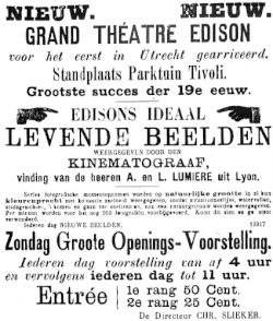 Advertisement for the traveling cinema of Christiaan Slieker in the Utrechtsch Dagblad