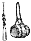 Shown being used to hoist a barrel, and (left) for tying a lead to a sounding line
