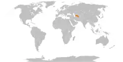 Map indicating locations of South Korea and Turkmenistan