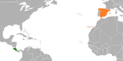 Map indicating locations of Costa Rica and Spain