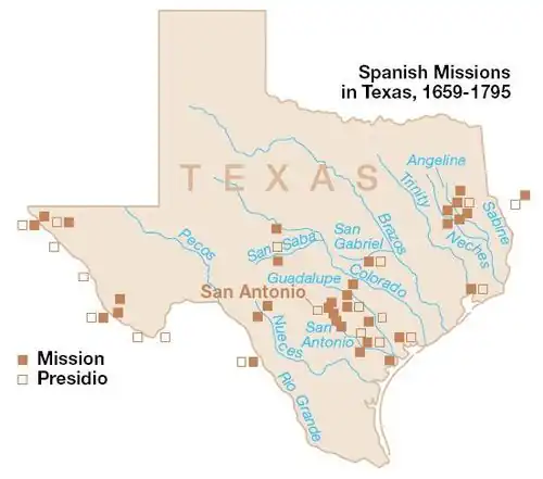 Image 24Spanish missions within the boundaries of what is now the state of Texas. (from History of Texas)