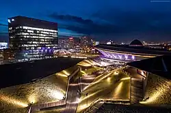 Spodek and the Katowice city centre at night, 2020