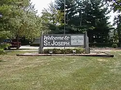 The welcome sign coming in the north side of the village.