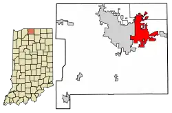 Location of Mishawaka in St. Joseph County, Indiana.