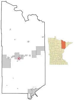 Location of the city of Leonidas within Saint Louis County, Minnesota