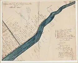 Plantation Peter's Hall (marked B, bottom left) on a map of St. Mathew's Parish, Demerara River east bank, 1832. Also showing Canal Number 3.[1]