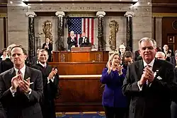Fasces bestride Speaker's rostrum in the House chamber of the United States Capitol