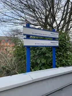 Station platform signs at Belfast City Hospital