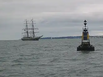 The 'East Bramble' East Cardinal Mark helps the Stavros S Niarchos navigate safely in the Solent, August 2008