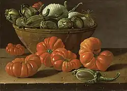 Still Life with Tomatoes a Bowl of Aubergines and Onions, probably one of his last paintings, 1780